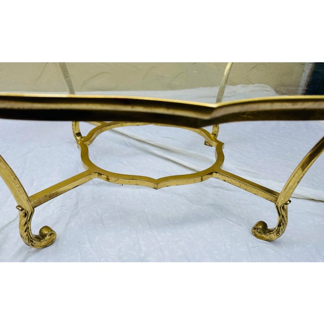 Vintage Scalloped Brass & Glass Coffee Table Manner of Labarge Italy For Sale - Image 10 of 11