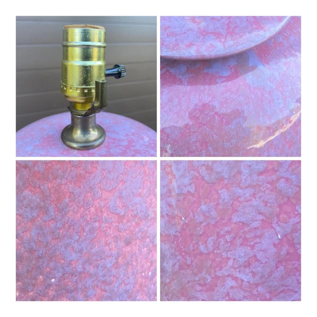 Vintage Mottled Pink Glazed Ceramic Table Lamp For Sale - Image 11 of 13