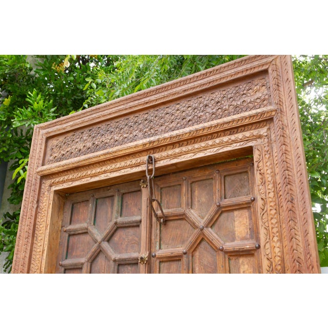 Antique Indian Haveli Portal Carved Teak Door For Sale In Los Angeles - Image 6 of 12