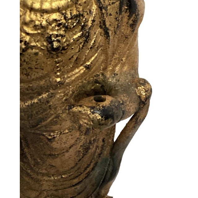 Vintage Showa Period (1926–1950s) Japanese Kannon Buddhist Cast Iron Statue For Sale - Image 4 of 8