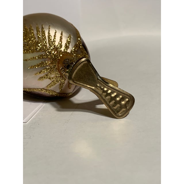 Silver Vintage 1970s Songbird Clip-On Hand Blown Christmas Ornament With Gold Micca For Sale - Image 8 of 11