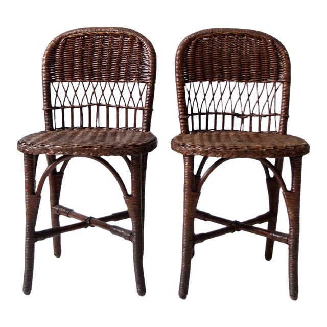 Antique Wicker Chairs Pair For Sale