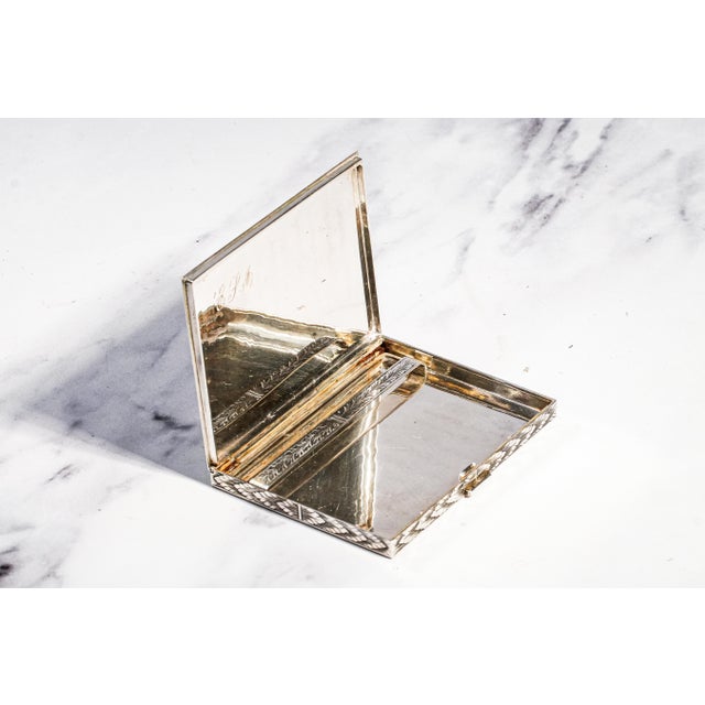 Exceptional Luxury Italian Hand Engraved Ornate Antique Cigarette Case Holder 800 Silver 18k Gold Inlay Tobacciana Collectible For Sale In New York - Image 6 of 17