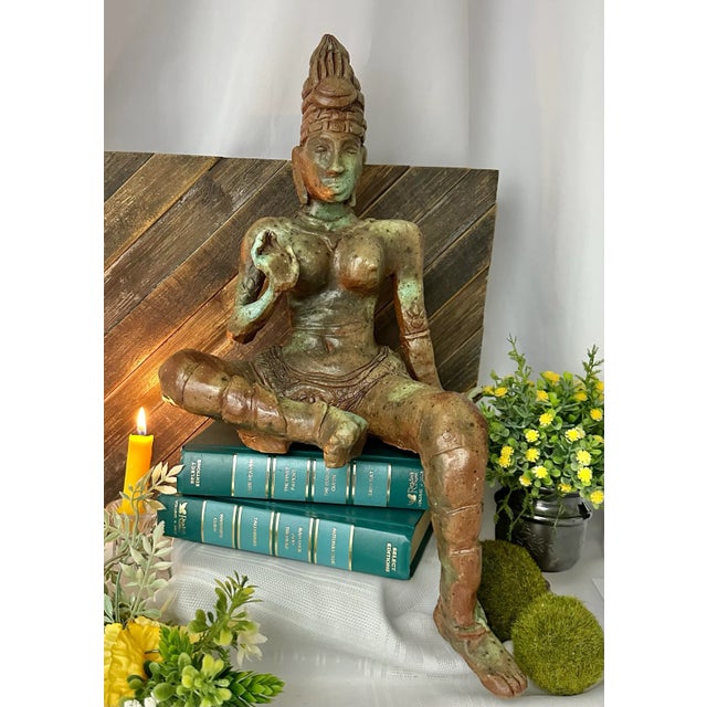 Late 20th Century Late 20th Century Hand Crafted Hindu Parvati Clay Sitting Shelf Statue For Sale - Image 5 of 9