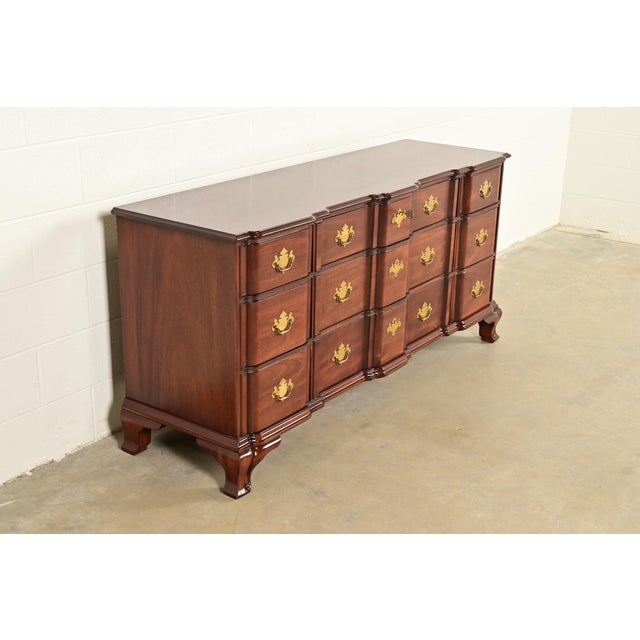 Kindel Furniture Kindel Furniture Georgian Carved Solid Mahogany Block Front Triple Dresser For Sale - Image 4 of 18