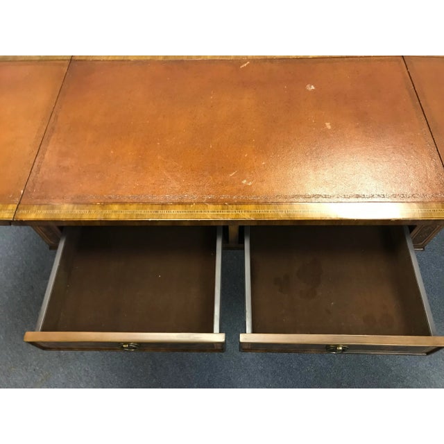 Brown Regency Style Reproduction Faux Bois Painted Drop Leaf Sofa Table/ Desk For Sale - Image 8 of 13
