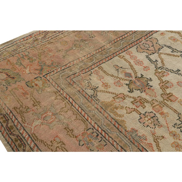 Antique Oushak Rug in Beige and Pink With Floral Patterns For Sale In New York - Image 6 of 7