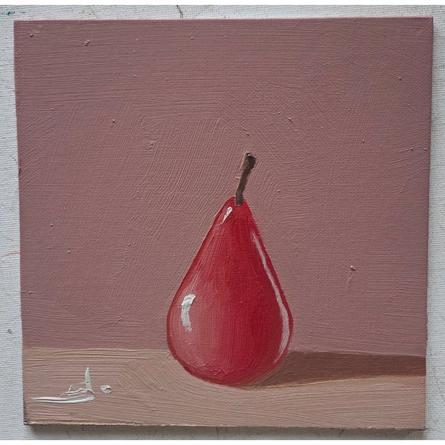 An impressionist oil painting of a red pear, by UK based artist Vivek Mandalia. Frame and hang in your home. 20 x 20 cm 8...