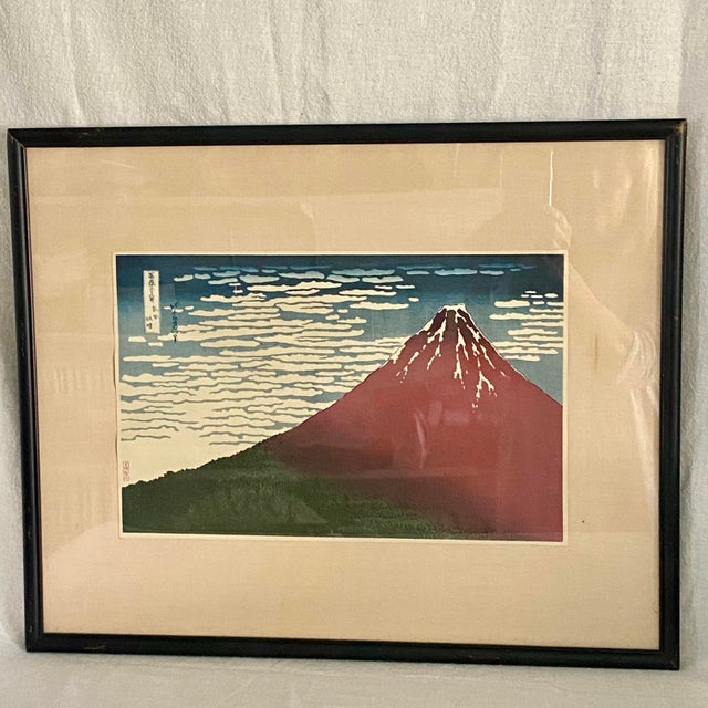 Wood Framed 70 Year Old Reproduction Woodblock Print of Katsushika Hokusai's "Fine Wind, Clear Morning" Mount Fuji For Sale - Image 7 of 12