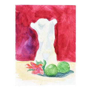 Original Clair Seglem Watercolor Painting of Marble Torso on Magenta Background 9” X 12” For Sale