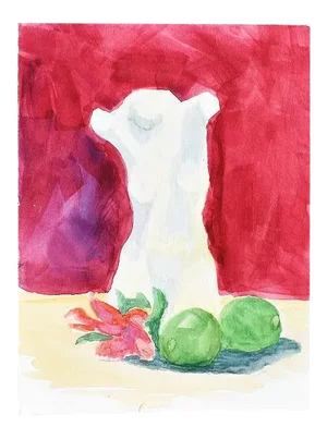 Original Clair Seglem Watercolor Painting of Marble Torso on Magenta Background 9” X 12”
