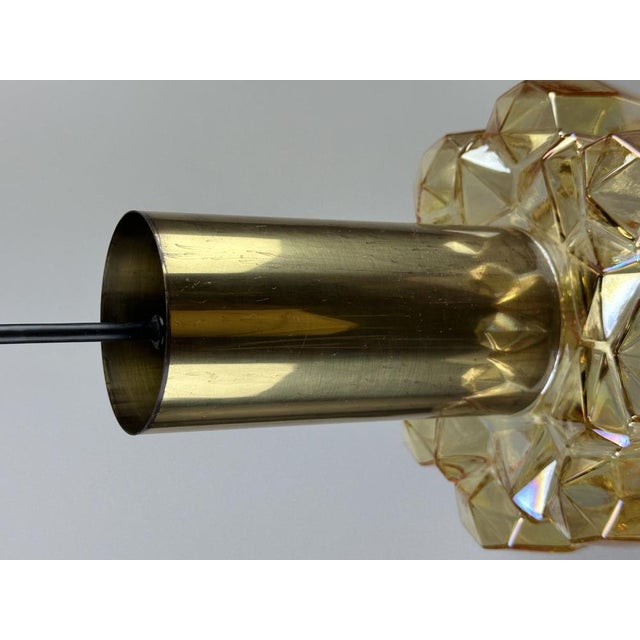 1970s Space Age Glass and Brass Ceiling Lamp from Glashütte Limburg, Germany, 1970s For Sale - Image 5 of 16