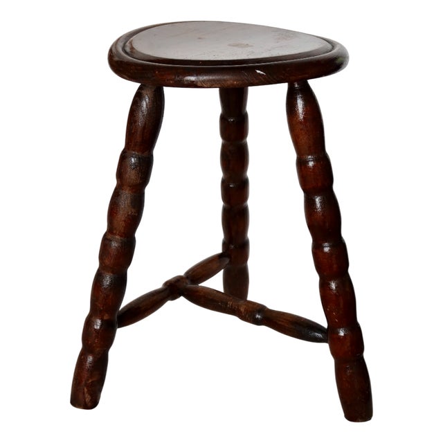 Vintage Wooden Tripod Milking Stool, 1980s For Sale
