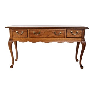 Vintage Thomasville Solid Oak Console Table - 1970s For Sale