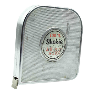 Mid 20th Century Metal Skokie Tape Measure Reel 100 Feet Made in Usa