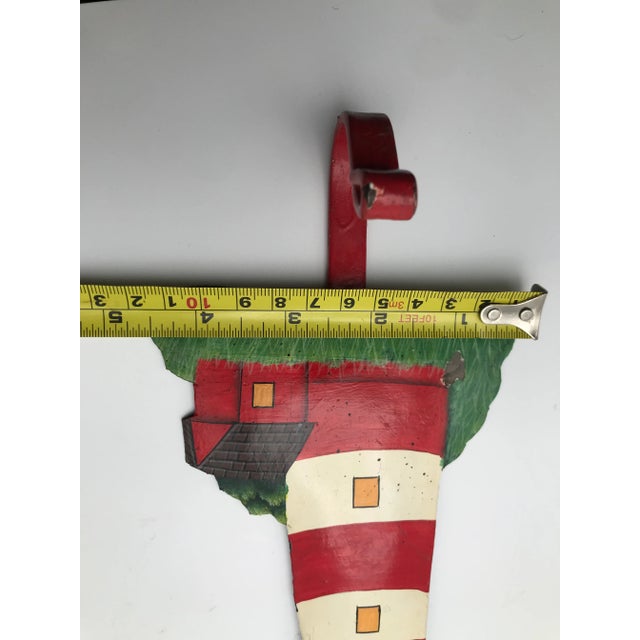 Vintage Hand Painted Metal Assateague Island Virginia Lighthouse Wall Hook For Sale - Image 9 of 11