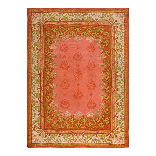 Lovely Pink Color With Florid Design in a Art Nouveau Style Antique Donegal Rug For Sale