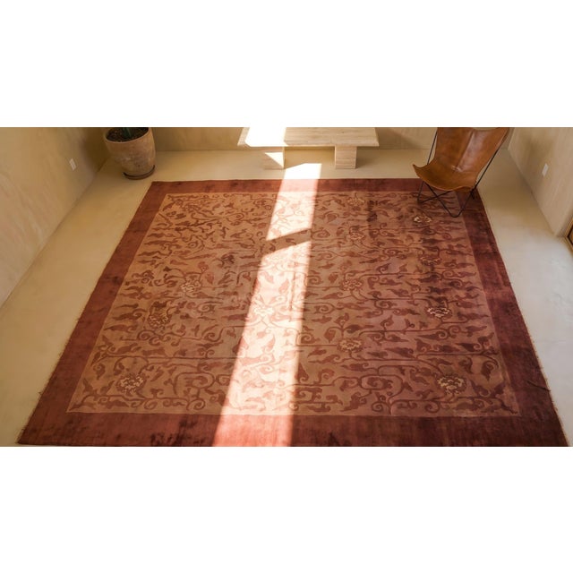 Mauve 1930s Purple Mauve Foliate Handknotted Wool Carpet Antique Chinese Peking Rug 13' X 16'6" For Sale - Image 8 of 9