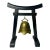 Vintage Large Black Wooden Pagoda Temple With Solid Brass Bell Gong, Circa 1925 For Sale