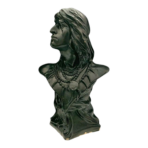 Late 20 Century Bust Native American Warrior Solid Heavy Plaster Sculpture Vintage MCM Decor