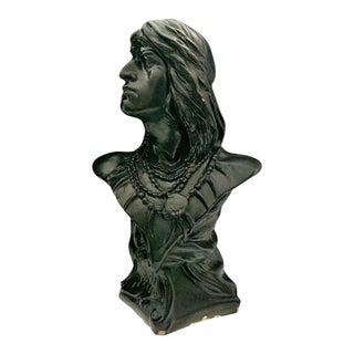 Late 20th Century Solid Plaster Bust of a Native American Warrior, Heavy Sculpture, 19"h For Sale