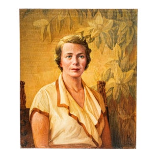 1940s Elegant Female Woman Portrait Oil Painting Traditional Wall Art Home Decor For Sale