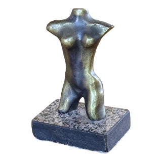 Late 20th Century Bronze Nude Female Torso on Stone Base For Sale
