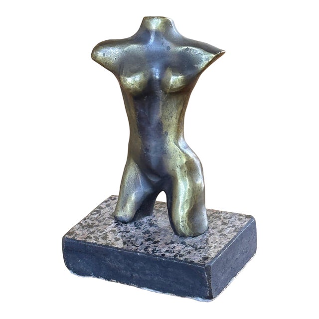 Late 20th Century Bronze Nude Female Torso on Stone Base For Sale