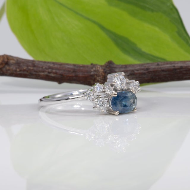 Metal Natural Montana Sapphire Ring With Earth-Mined Diamond Accents: Solid 14k Gold, Size 6.75 For Sale - Image 7 of 9