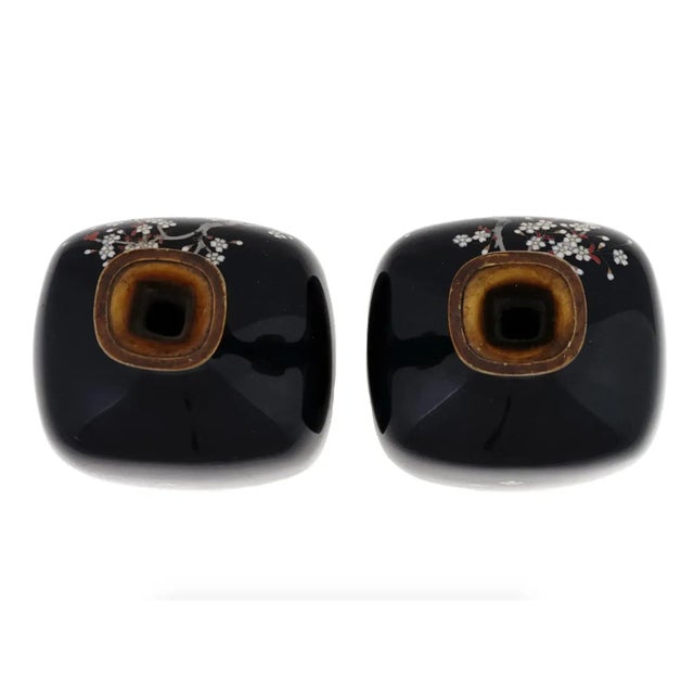 Silver Pair of Antique Meiji Japanese Cloisonne Silver Wire Enamel Vases Blossoming Garden With Cherry Blossom Tree For Sale - Image 8 of 8