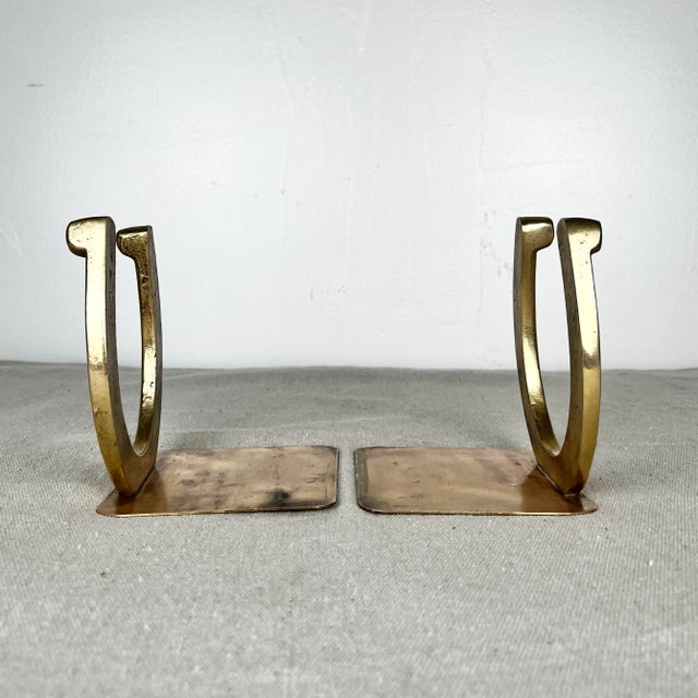 Vintage Brass Horseshoe Bookends For Sale - Image 4 of 7