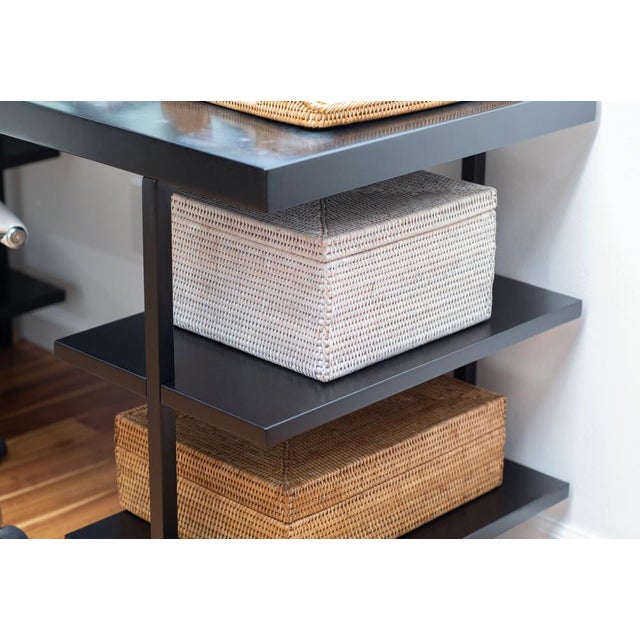 Artifacts Rattan Flat File Organizer Storage Box with Lid in White Wash