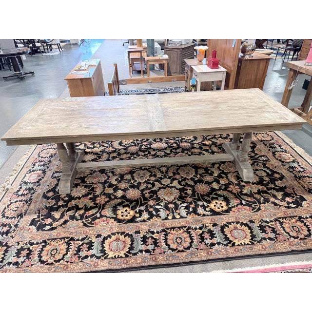 Rustic European Vintage Restoration Hardware Trestle Dining Table For Sale - Image 3 of 9
