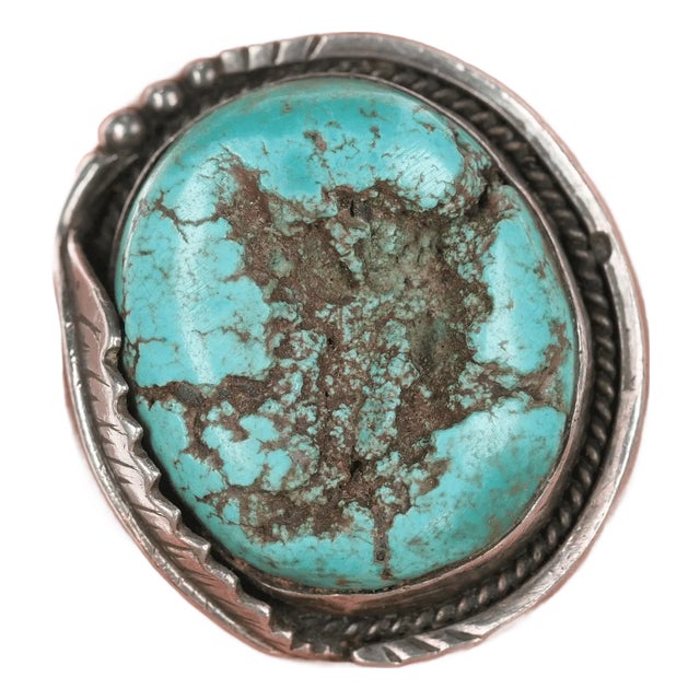 sz9 Large Vintage Navajo turquoise nugget ring in silver For Sale
