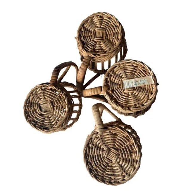 Boho Chic Vintage Wicker Drinking Glass or Cup Holders With Handles- Set of 4 For Sale - Image 3 of 4