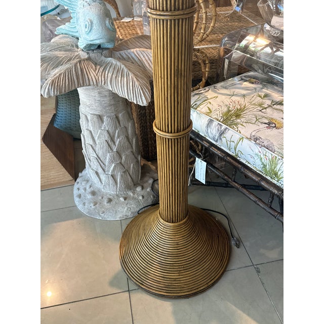 Traditional Vintage 1970s Pencil Reed Rattan Wicker Bamboo Palm Tree Floor Lamp Coconuts For Sale - Image 3 of 12