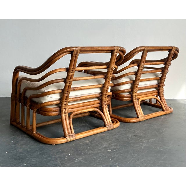 Mid-Century Modern Vintage Boho Brown Jordan Bent Rattan Lounge Chairs - A Pair For Sale - Image 3 of 7
