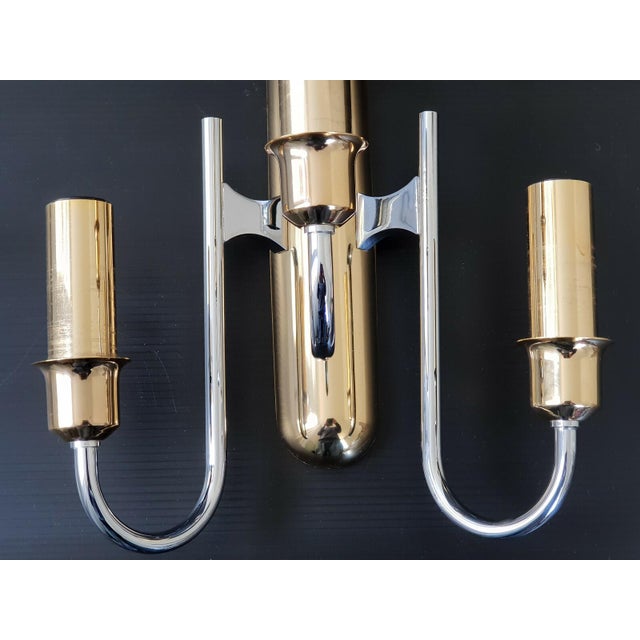 Gaetano Sciolari Vintage Wall Light in Brass, Chrome and Glass by Maison Sciolari, 1970s For Sale - Image 4 of 8