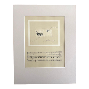 Antique 1888 February Lullaby Sheet Music Print pub. by Prang 1n 11x14 Mat, EUC