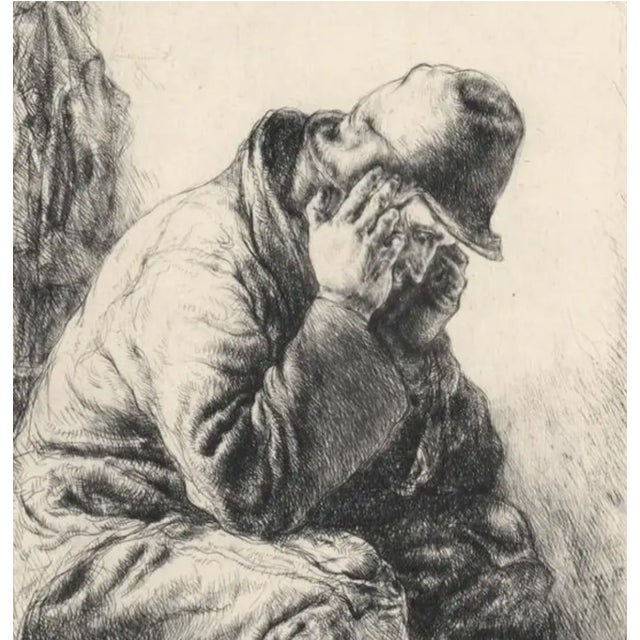 1930s figure of an anguished man, signed illegibly lower right. From a group of etchings by various Hungarian and Czech...