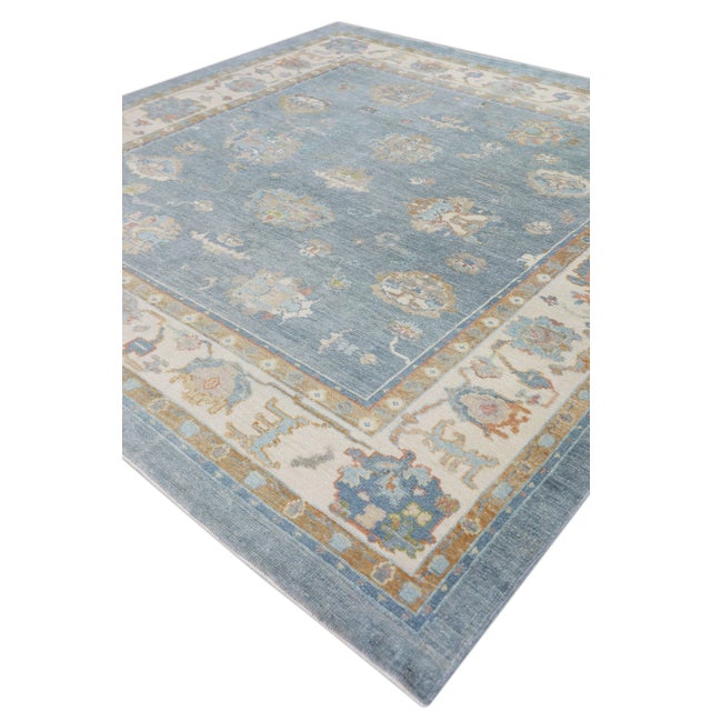 Blue Modern Turkish Oushak Rug 9'4" x 9'9" For Sale - Image 8 of 10