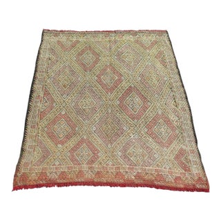 1960s Embroidered Distressed Kilim -64"x78" For Sale
