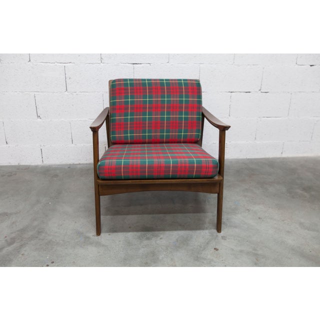 Scandinavian Teak Armchair with Tartan Fabric, 1960s For Sale - Image 16 of 18