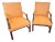 Pair of Georgian Carved Mahogany Library Armchairs in Peach Leather For Sale