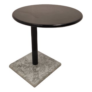 Black Lacquered Wooden Top Swivel Coffee Table with White Marble Base, Iron Stem and Storage, 1960s For Sale