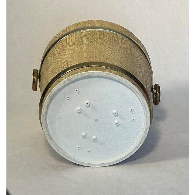 Plastic Mid-Century 13” Wide Planter Pot Decorative Bucket Faux Wood, 60s 70s For Sale - Image 7 of 12