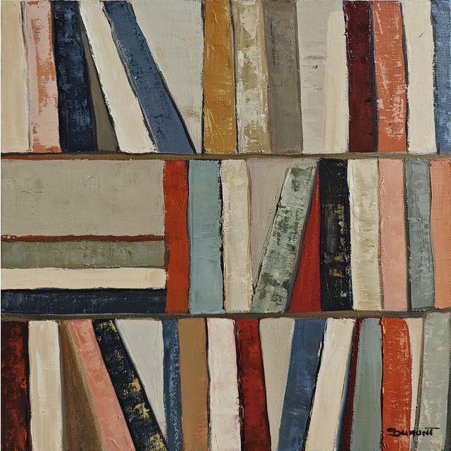 “Affinités Littéraires” is an original oil painting by French contemporary artist Sophie Dumont. In this intimate library...