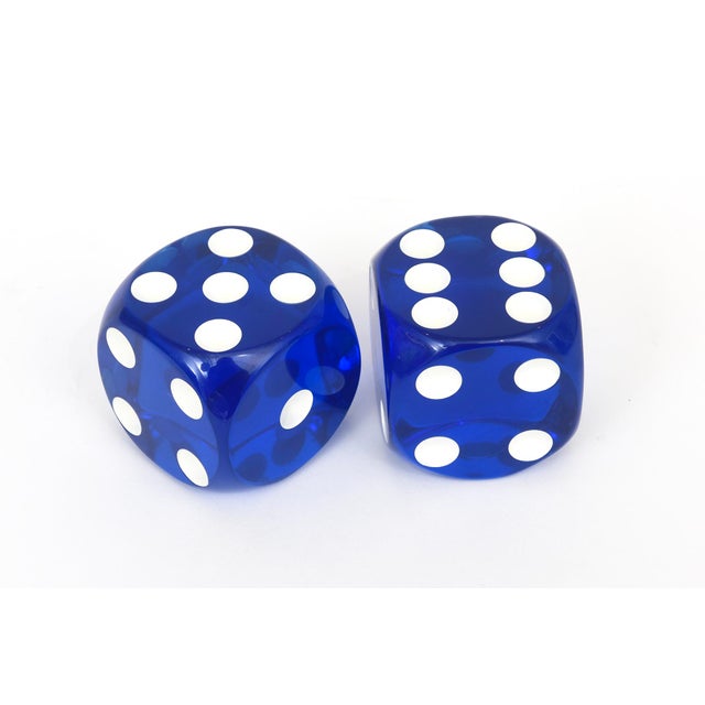 1980s Vintage Royal Blue and White Resin Dice Sculpture Pair of 80's For Sale - Image 5 of 10