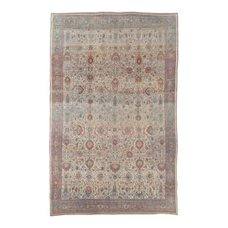 Antique Bijar Carpet Oriental Carpet, Handmade, Ivory, Coral, Light Blue, Taupe For Sale