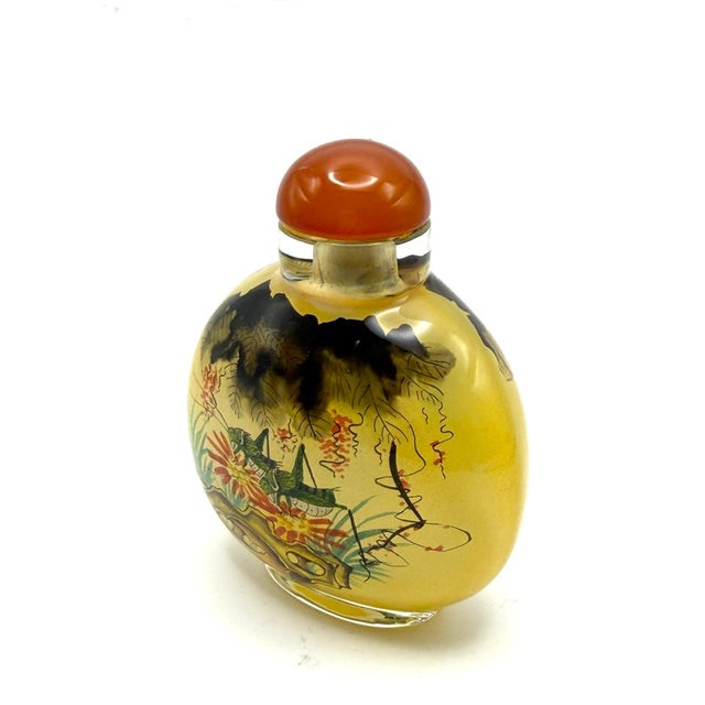 Beautifully Painted Inside Painted Snuff Bottle With Praying Mantis and Grasshoppers For Sale - Image 9 of 16